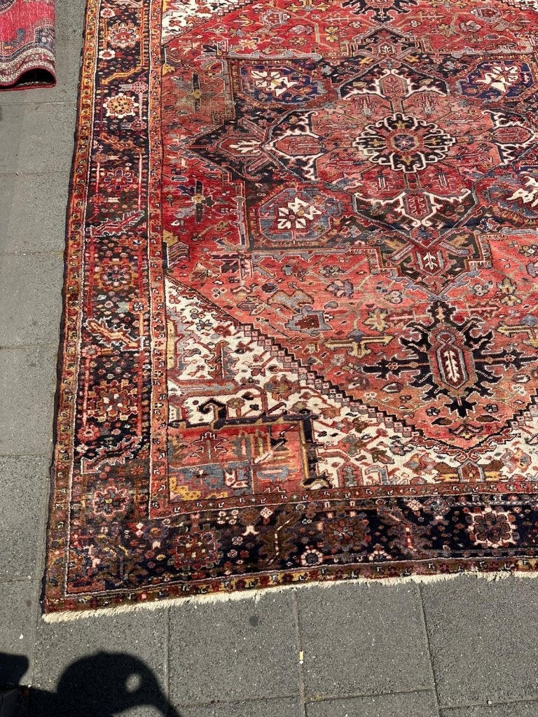Groot Heriz Perzisch tapijt – 385 x 295 cm, Gebruikt, Wol, 200 cm of meer, Ophalen of Verzenden