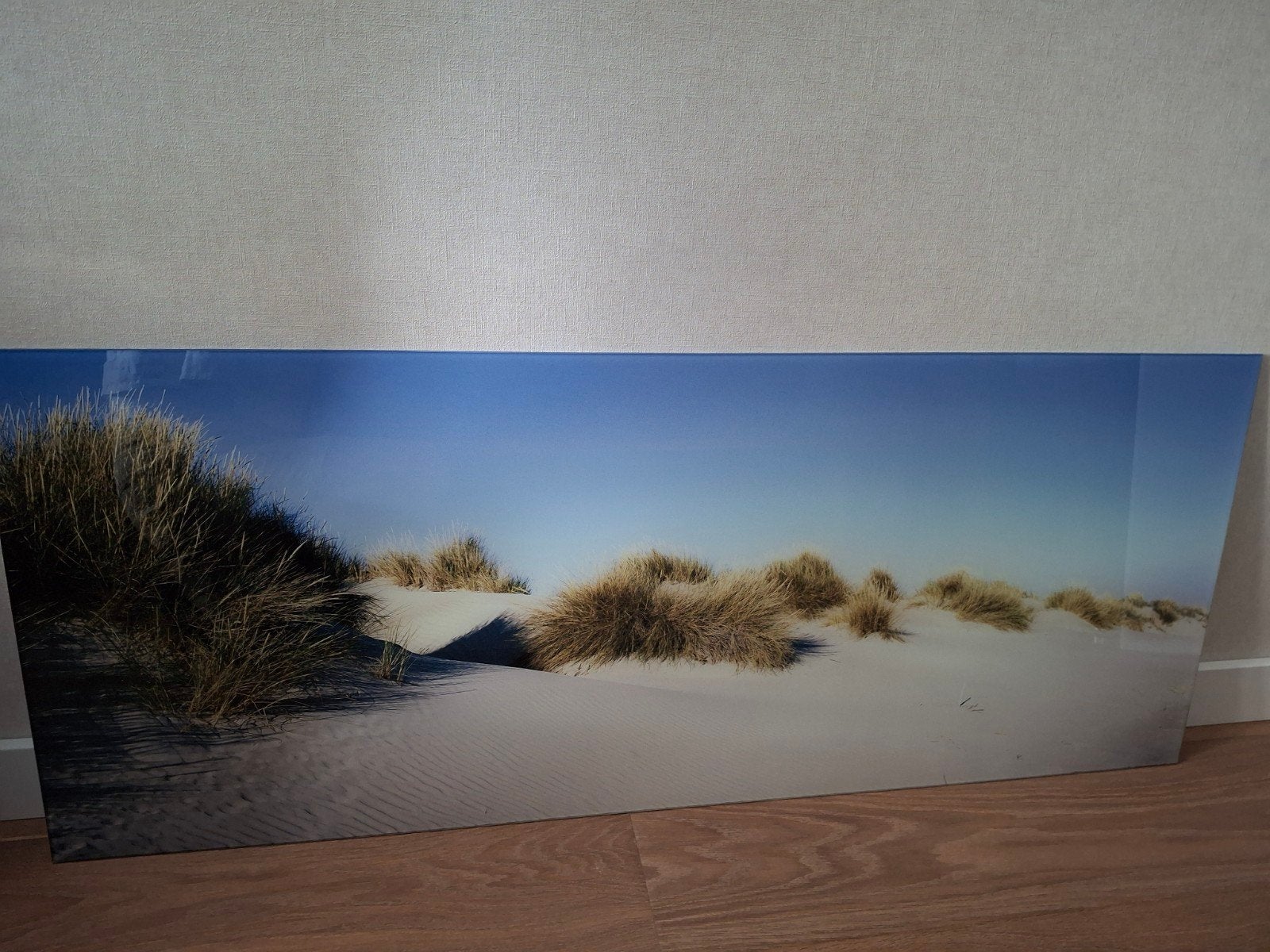 Zand en duin glas schilderij. 120/50 In perfecte staat., Vis
