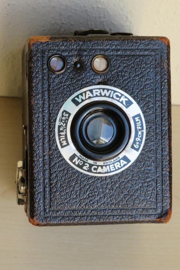 Antieke box camera Warwick No.2 1935, inclusief draagtas, Ophalen of Verzenden, Voor 1940, Fototoestel