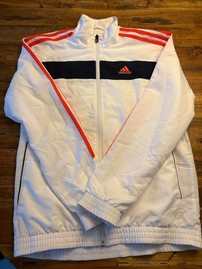 Adidas sportjack - Wit met oranje en blauwe accenten, Wit, Ophalen of Verzenden, Ossenkamppad 25, Adidas