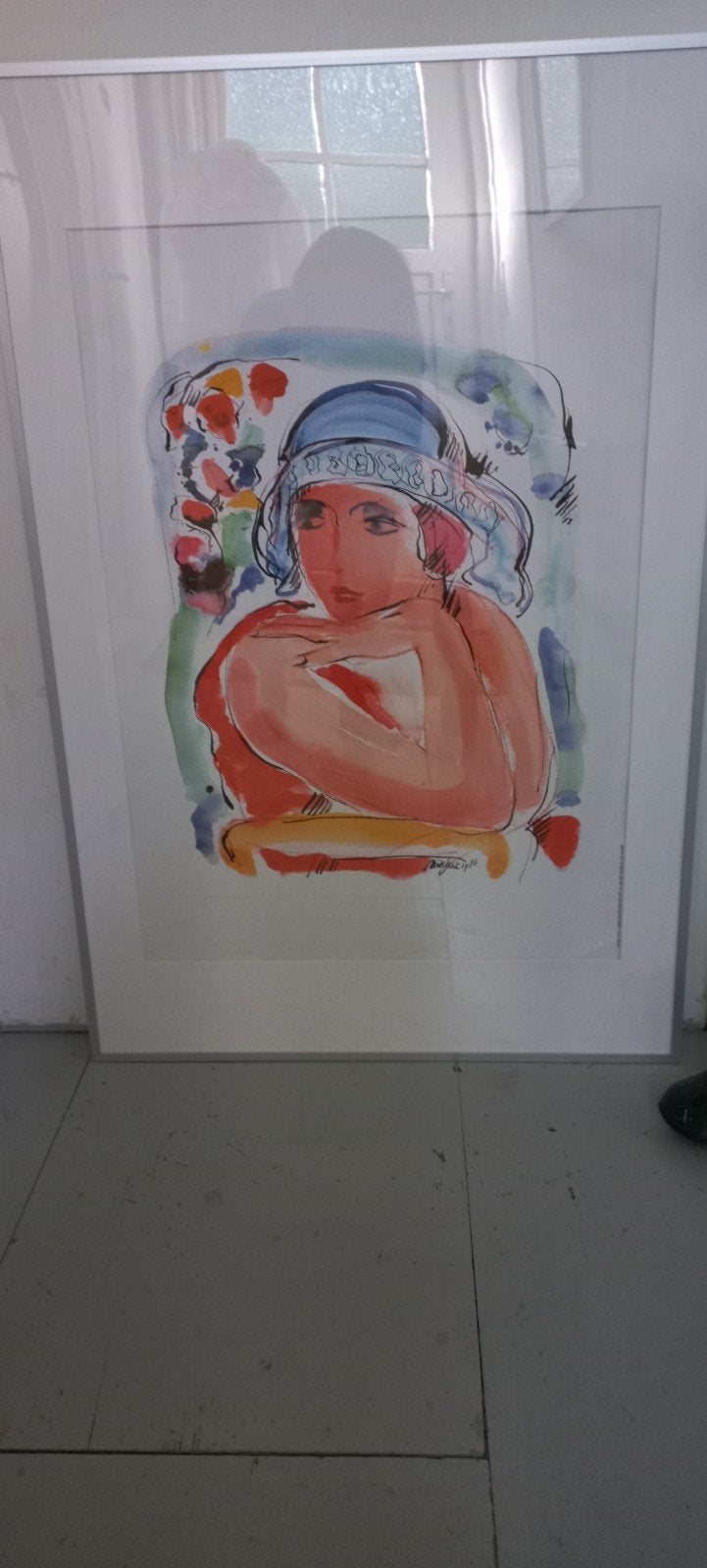 Nic Jonk poster ingelijst - Vrouw met hoed, Abstract, Portret of Personen, Ophalen of Verzenden, Print