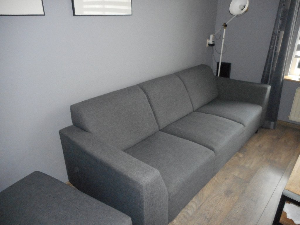 grijs stoffen 3 zits bank met hocker, Ophalen, Overige materialen, Gebruikt, Driepersoons