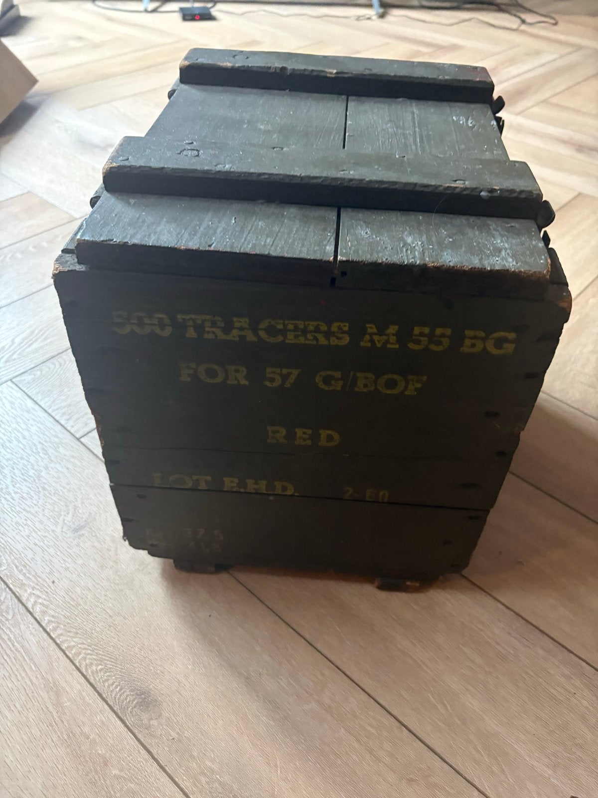 Vintage Houten Munitiekist - Militair Groen, Ophalen, 50 – 75, Gebruikt, 50 tot 100 cm