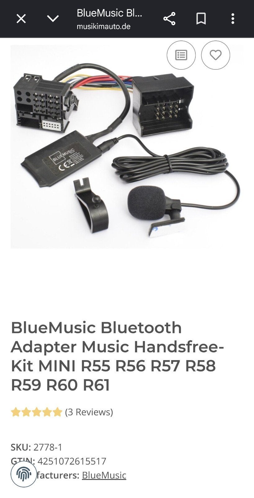 BlueMusic Bluetooth Adapter Muziek Handsfree Kit MINI, Ophalen of Verzenden, Nieuw