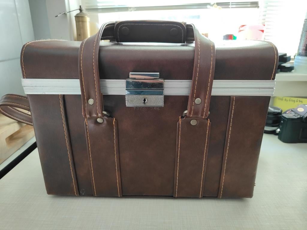 Vintage 70's Frans design camera koffer /beauty case Sacar, Gebruikt, Bruin, Ophalen of Verzenden, Met slot