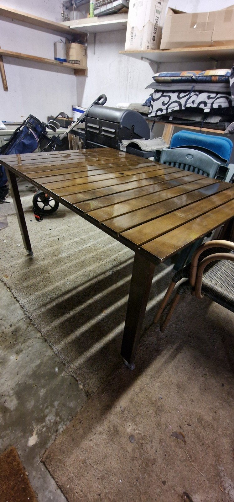 Stevige houten tafel met wieltjes, Ophalen, Gebruikt, Rechthoekig, Hout