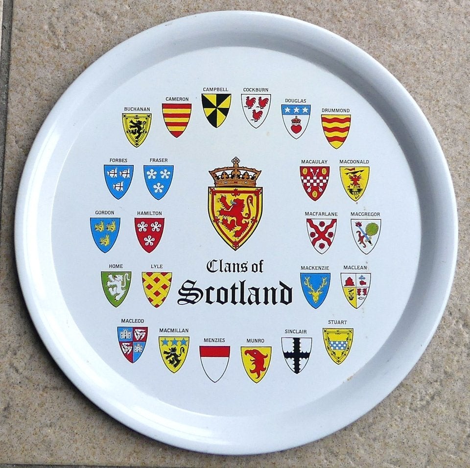 Clans of Scotland dienblad metaal Schotland, Gebruikt, Met opstaande rand, Rond, Ophalen of Verzenden