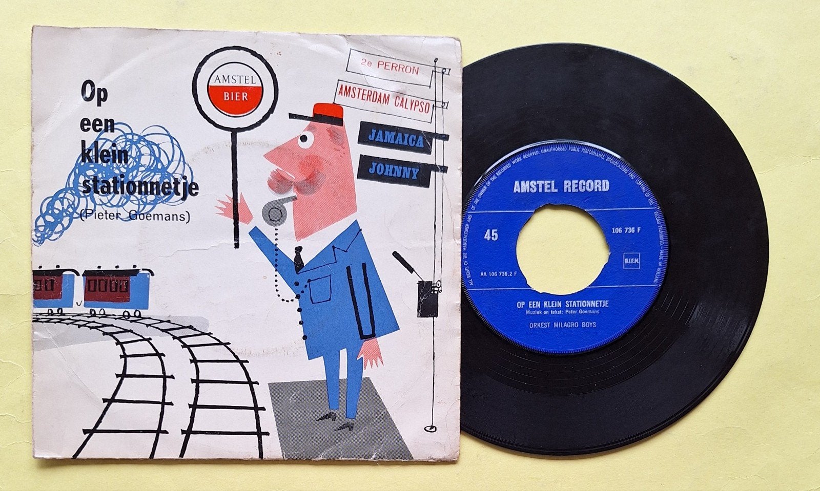 Amstel Record - Op een klein stationnetje (Pieter Goemans), Gebruikt, 7 inch, Ophalen of Verzenden, EP