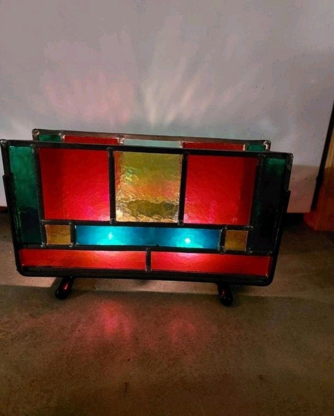 Tiffany stijl glas in lood glaskunst wind licht thee lamp, Gebruikt, Vintage, Olielamp, Ophalen of Verzenden