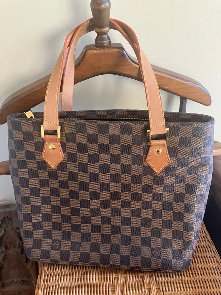 Vintage geruite leren shopper / tote tas, Ophalen of Verzenden, Zo goed als nieuw, 30 cm of meer