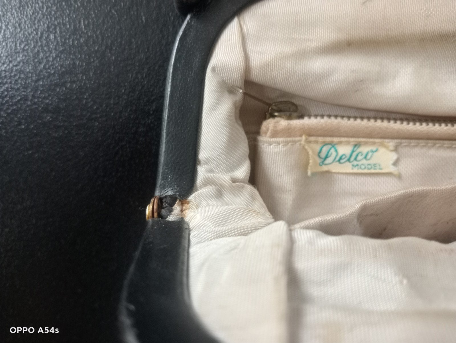Vintage zwart leren handtasje. Delco model., Ophalen, Zwart