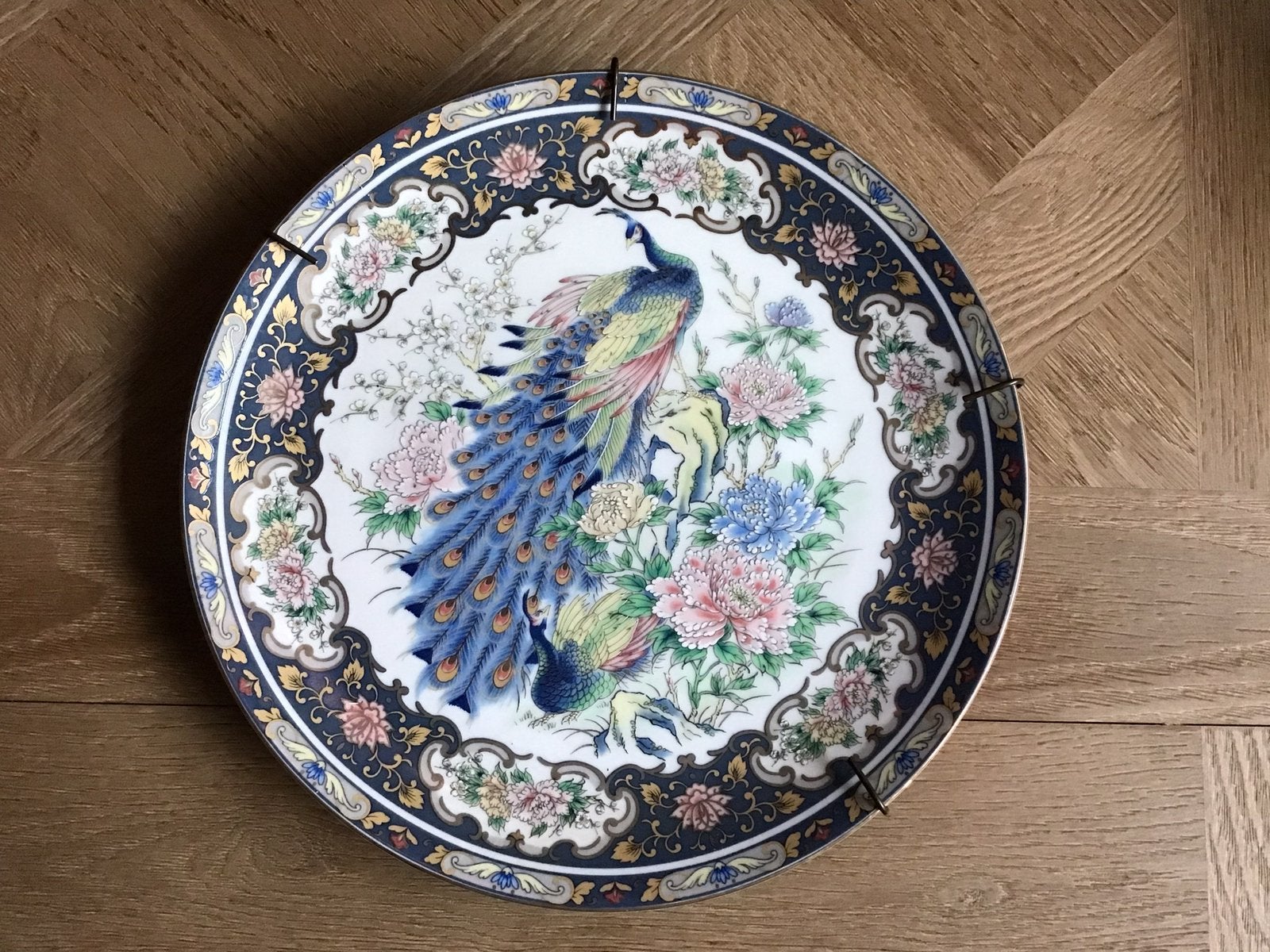 Japans vintage porselein bord met pauw,floral japan vaga, Verzenden