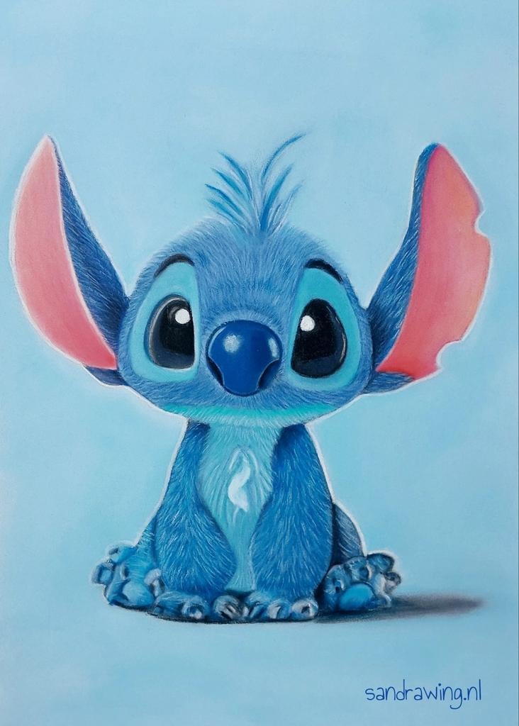 Pasteltekening van Stitch (Lilo & Stitch), Antiek en Kunst, Ophalen of Verzenden