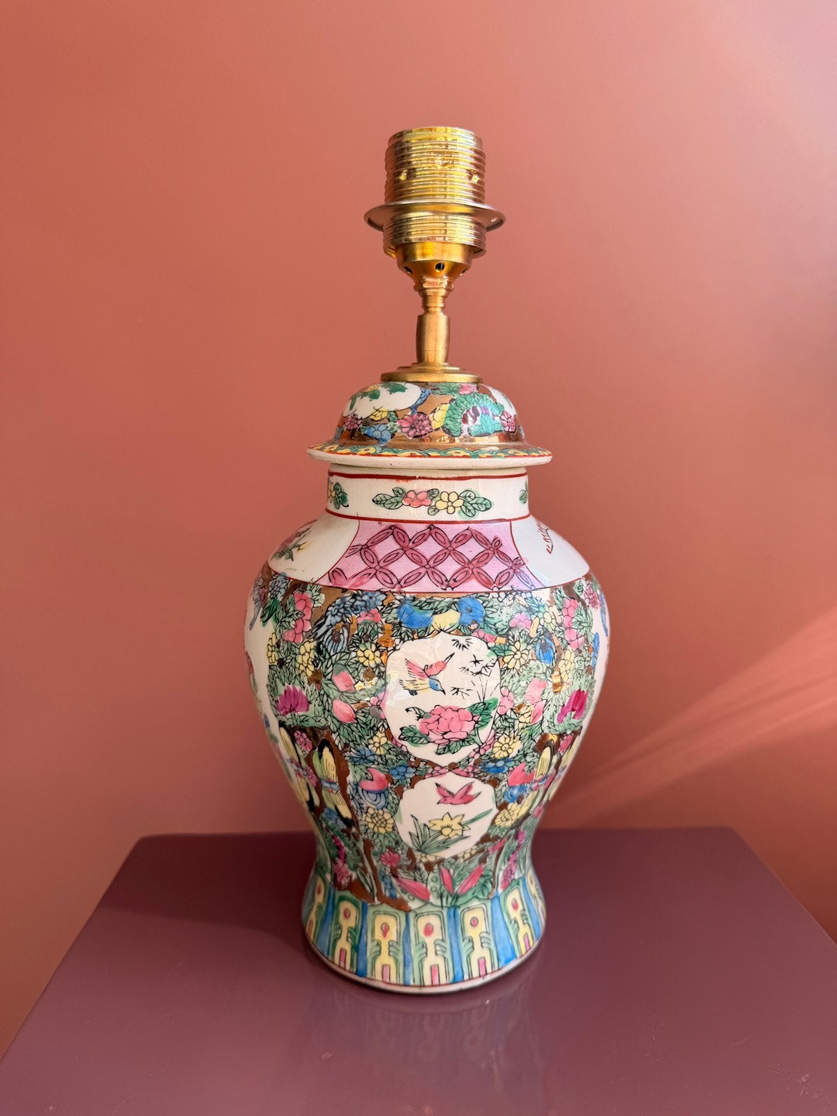 Chinese vaas-lampenvoet, Huis en Inrichting, Lampen | Tafellampen, Vintage, Meerkleurig, Keramiek, Nieuw