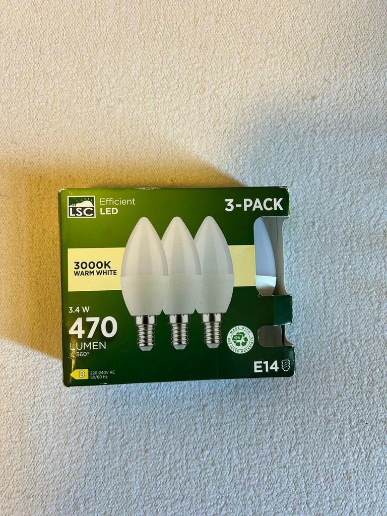 LSC Efficient LED Lampen E14 3-pack Warm Wit 3.4W, Huis en Inrichting, Lampen | Losse lampen, Led-lamp, Minder dan 30 watt, E14 (klein)