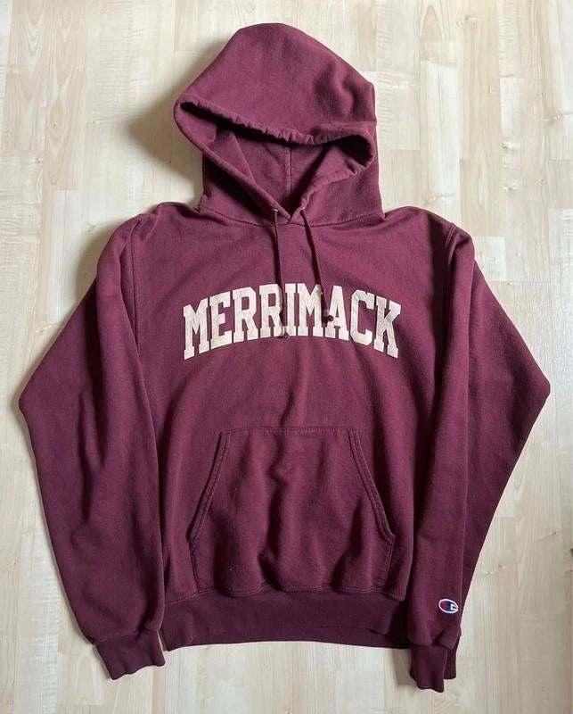 Vintage Merrimack Champion College Hoodie, Verzenden, Champion, Zo goed als nieuw, Rood