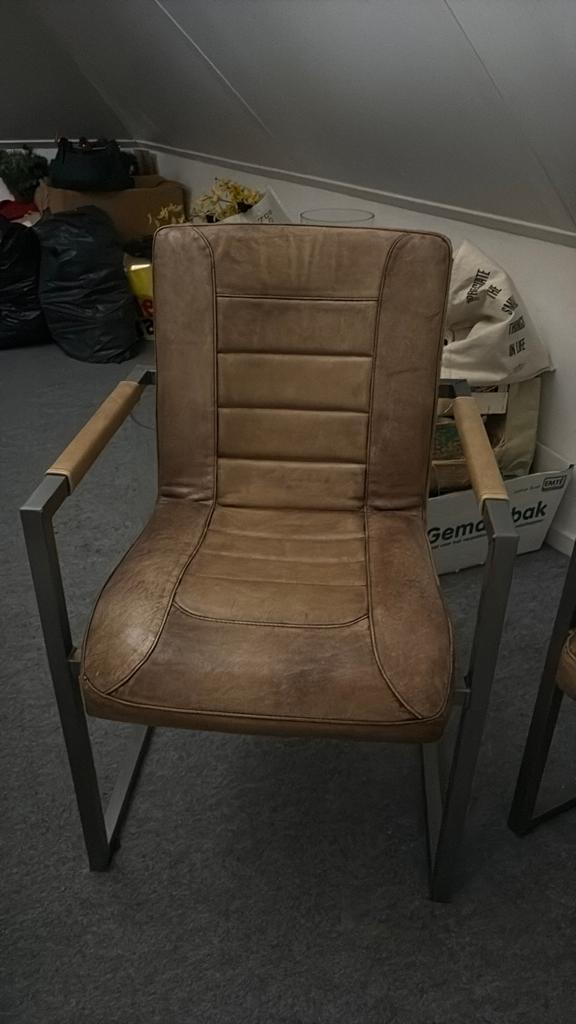 4 eetkamerstoelen bruin leer, Huis en Inrichting, Ophalen, Gebruikt, Bruin, Leer