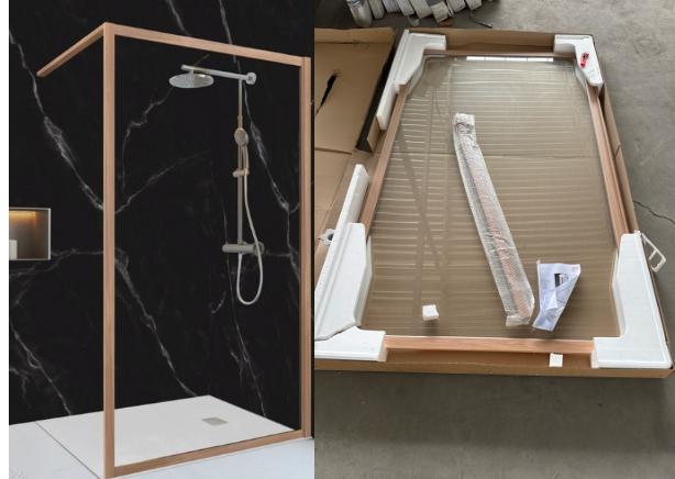 Regn Nature douchewand houten rand*120x200 cm* Nieuw in doos, Doe-het-zelf en Verbouw, Sanitair, Ophalen, Nieuw, Glas, Douche