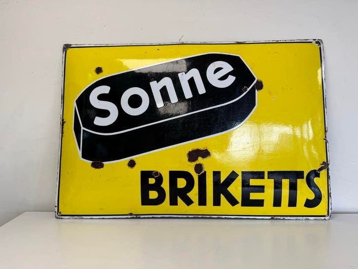 Oude Emaille Reclamebord Sonne Briketts, Antiek en Kunst, Ophalen