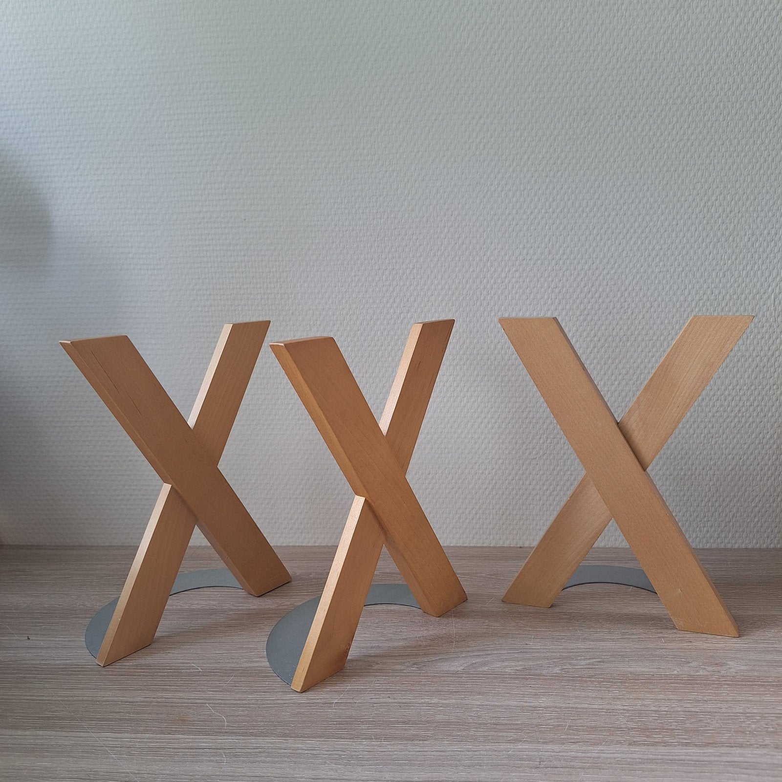 3 vintage Ikea Skribent X boekensteun hout metaal, Ophalen of Verzenden, Zo goed als nieuw