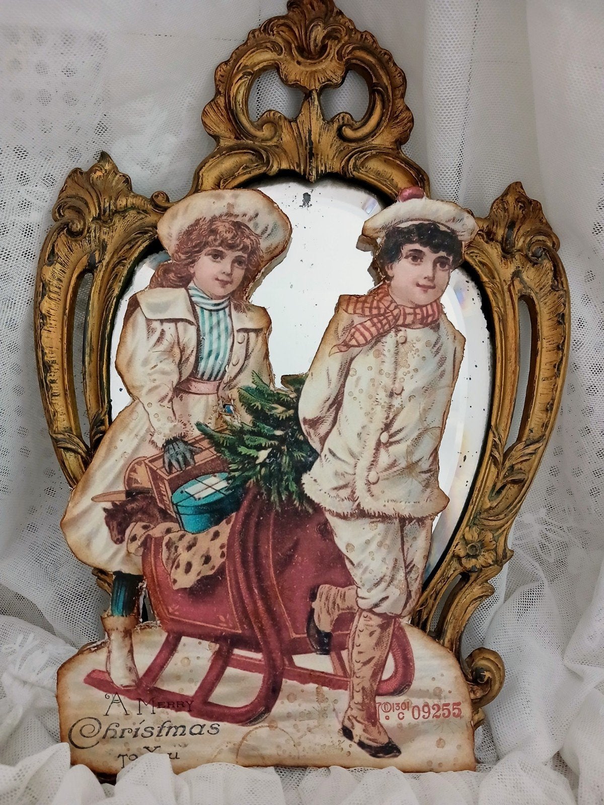 🌲2 Victoriaanse kinderen met arreslee🌲., Verzenden, Nieuw