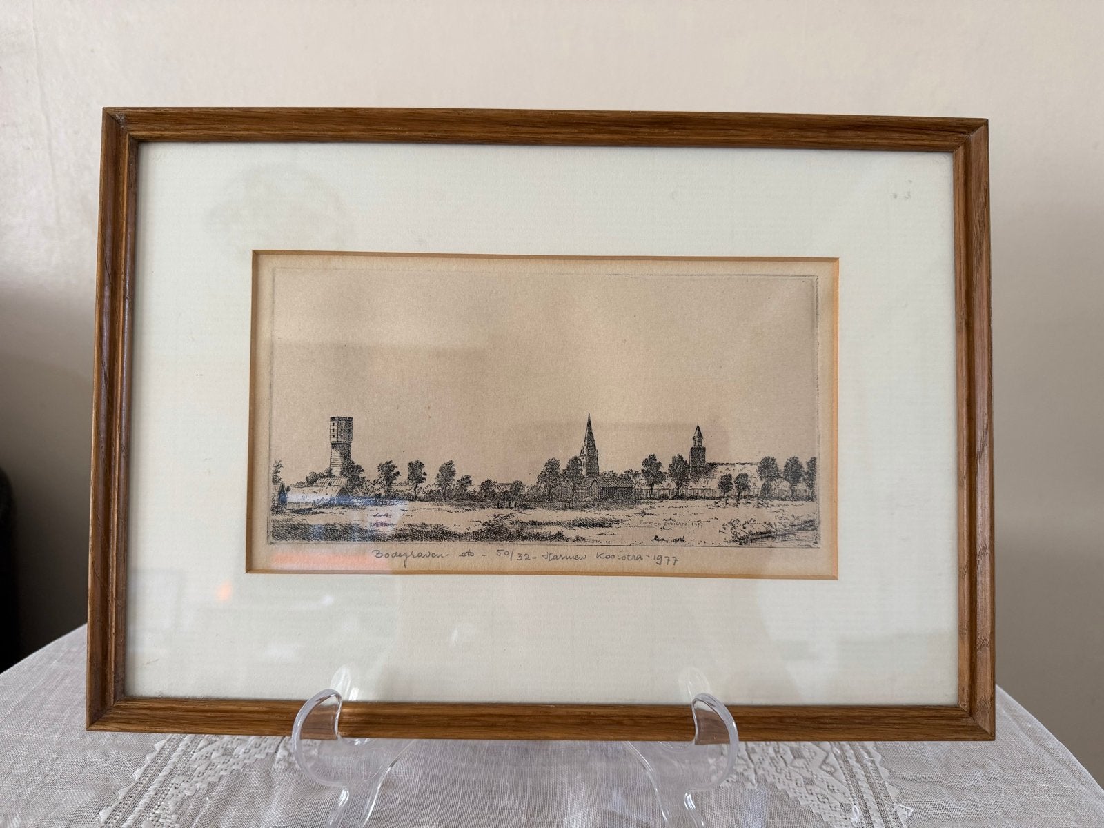 35 euro - Bodegraven ets - Harmen Kooistra 1977, Stadsgezicht, Ophalen of Verzenden, 1950 - 1999, Genummerd