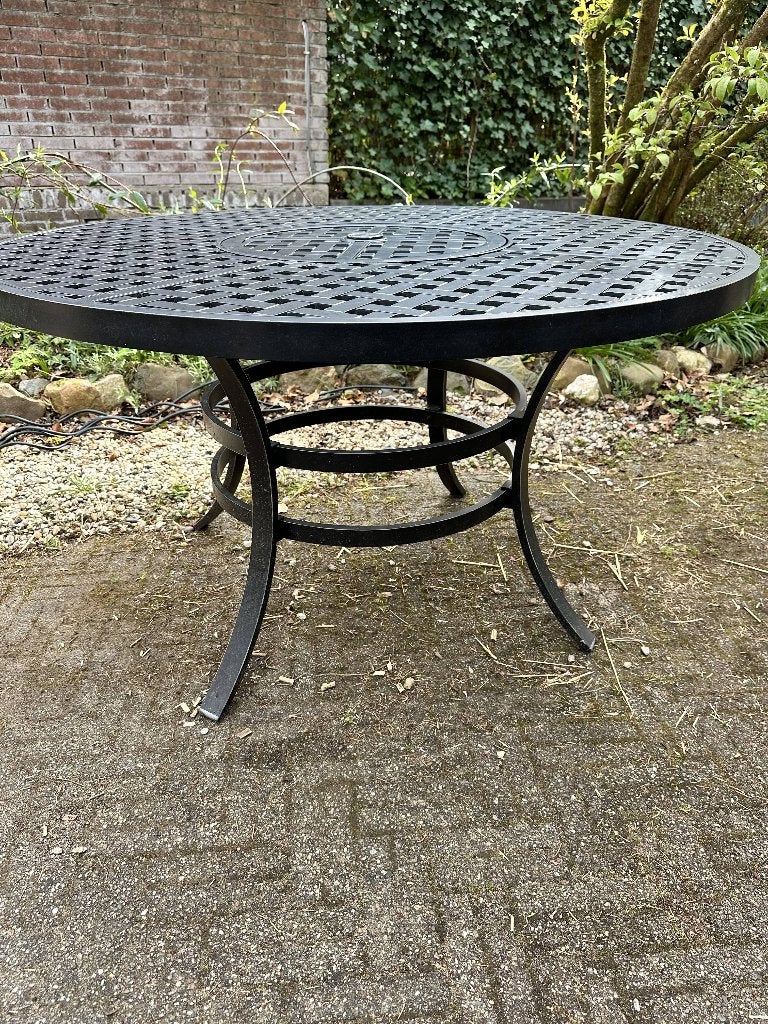 Hartman tuintafel 130cm met BBQ en ijsschaal, Tuin en Terras, Tuintafels, Ophalen, Gebruikt, Rond, Metaal