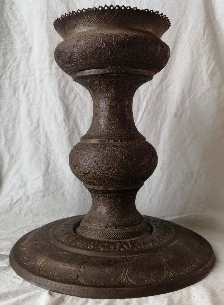 Indisch koper - grote vaas met schotel - Indonesië, Handgemaakt, Ophalen of Verzenden, Indonesië, Metaal