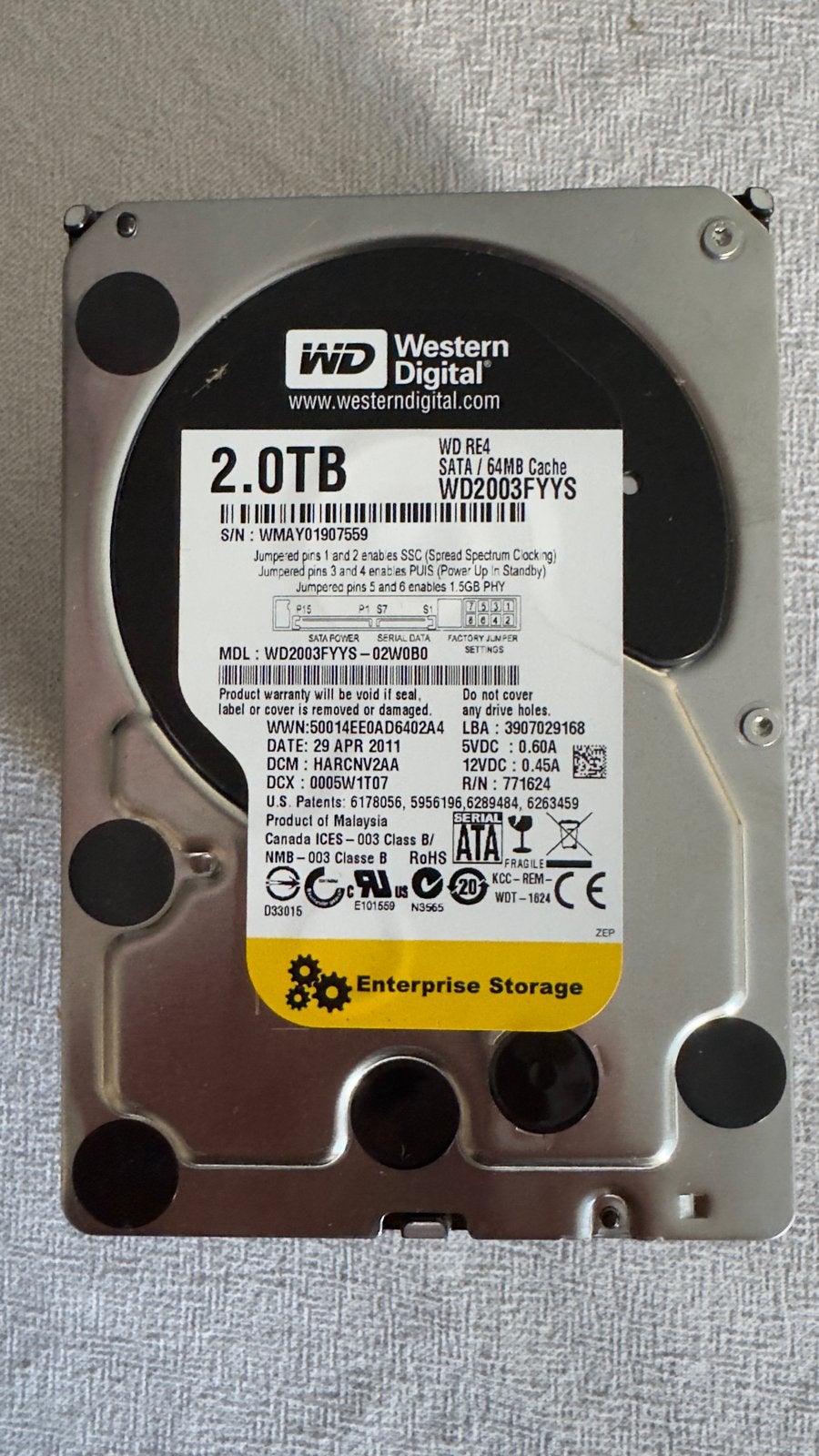 4x Western Digital WD RE4 2TB SATA HDD - Enterprise Storage, Computers en Software, Harde schijven, Intern, Gebruikt, Server, Ophalen of Verzenden