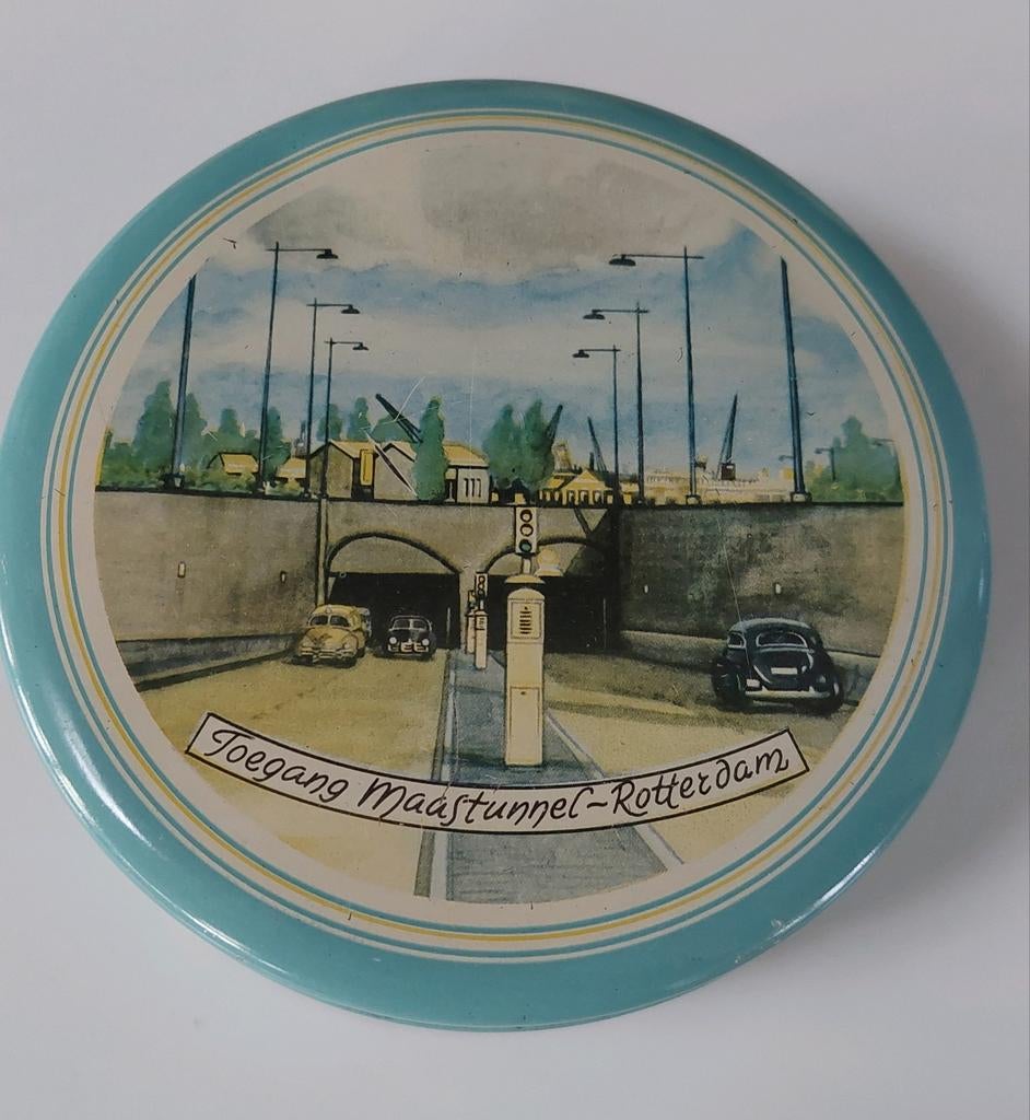 Vintage blikje Toegang Maastunnel Rotterdam, Verzamelen, Ophalen of Verzenden
