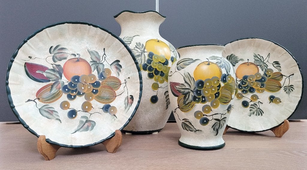 Vintage decoratieve set borden en vazen, Ophalen, Zo goed als nieuw