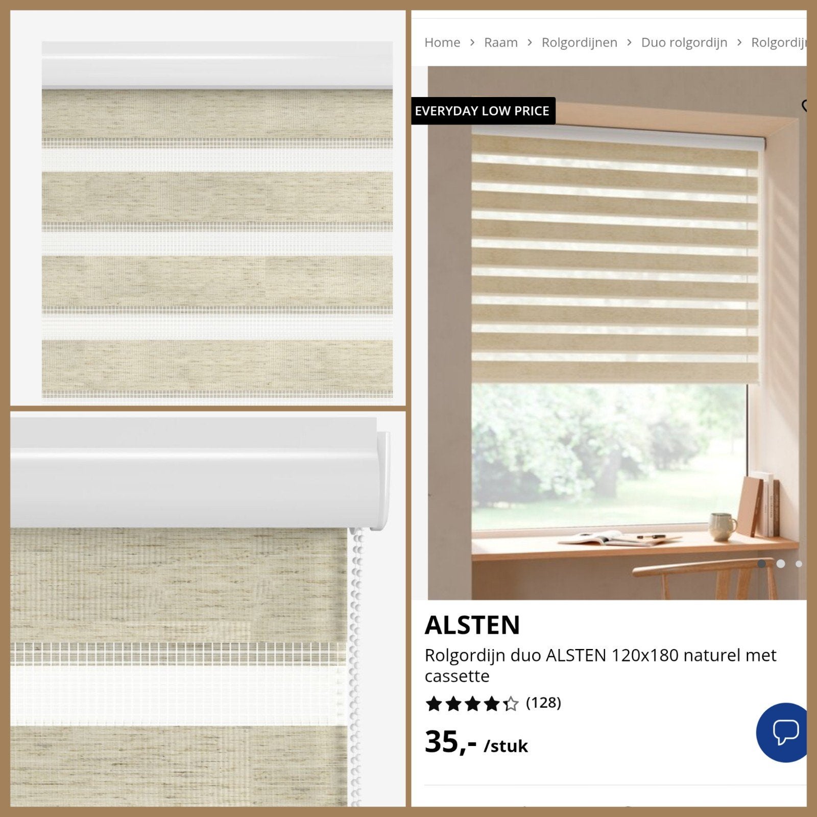 Jysk Alsten Duo Rolgordijn 120x180 cm Natuurlijk met Cassett, Ophalen, Overige merken, Duo rolgordijn, Nieuw