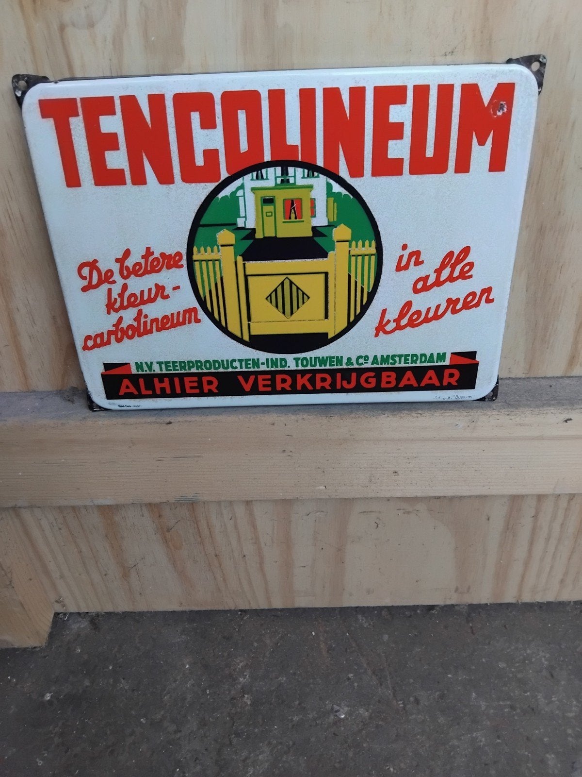 Origineel oud emaille bordje Tencolineum., Antiek en Kunst, Ophalen of Verzenden