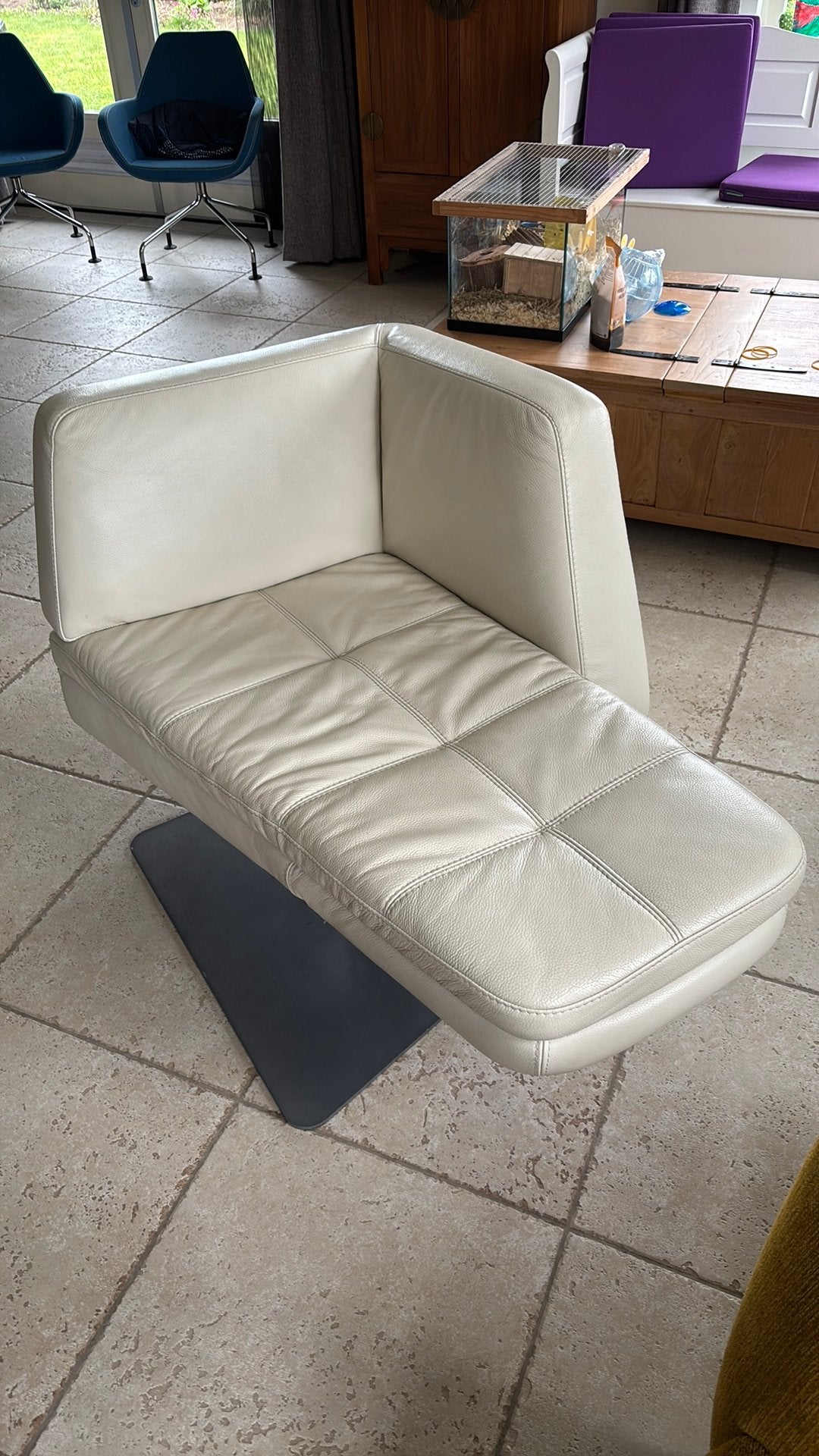Comfortabele Montel leren draai fauteuil, Huis en Inrichting, Fauteuils, Ophalen, Gebruikt, Minder dan 75 cm, Leer