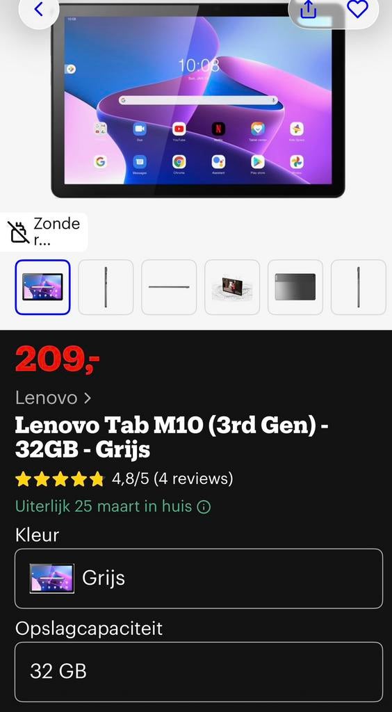 Lenovo tablet M10  64 GB (3rd Gen), Computers en Software, Android Tablets, Zo goed als nieuw, Wi-Fi en Mobiel internet, 10 inch
