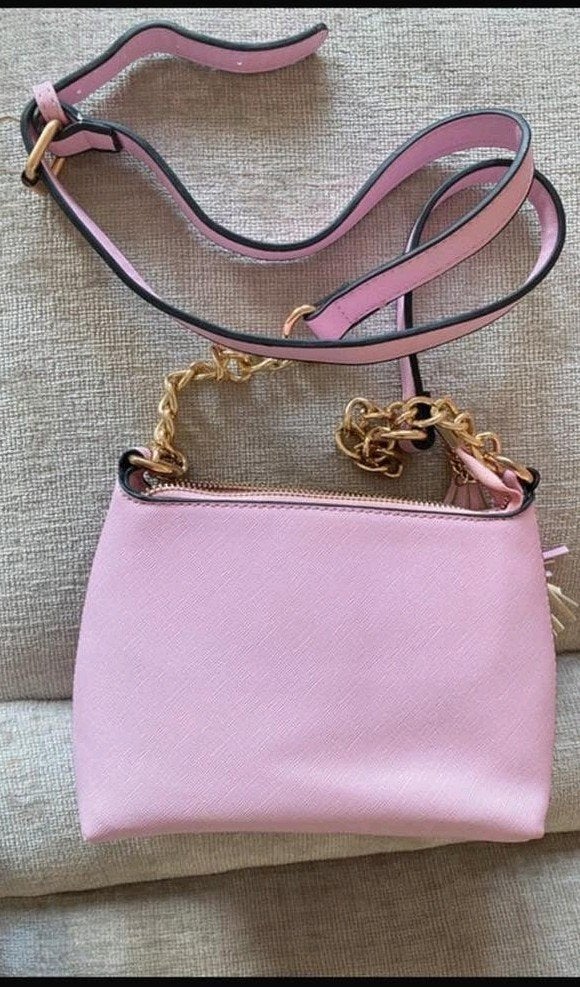 Roze schoudertasje met gouden ketting en kwastje, Ophalen of Verzenden, Gebruikt, Roze, Schoudertasje