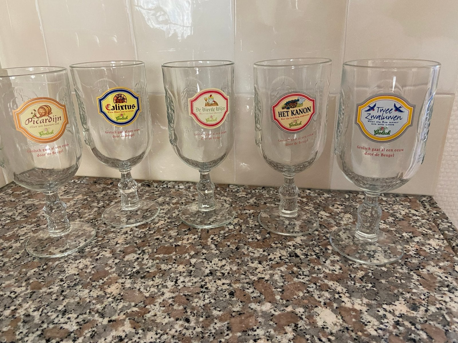 Set van 5 Grolsch bierglazen - Vintage verzamelobject, Glas of Glazen, Overige merken, Vintage, Ophalen of Verzenden