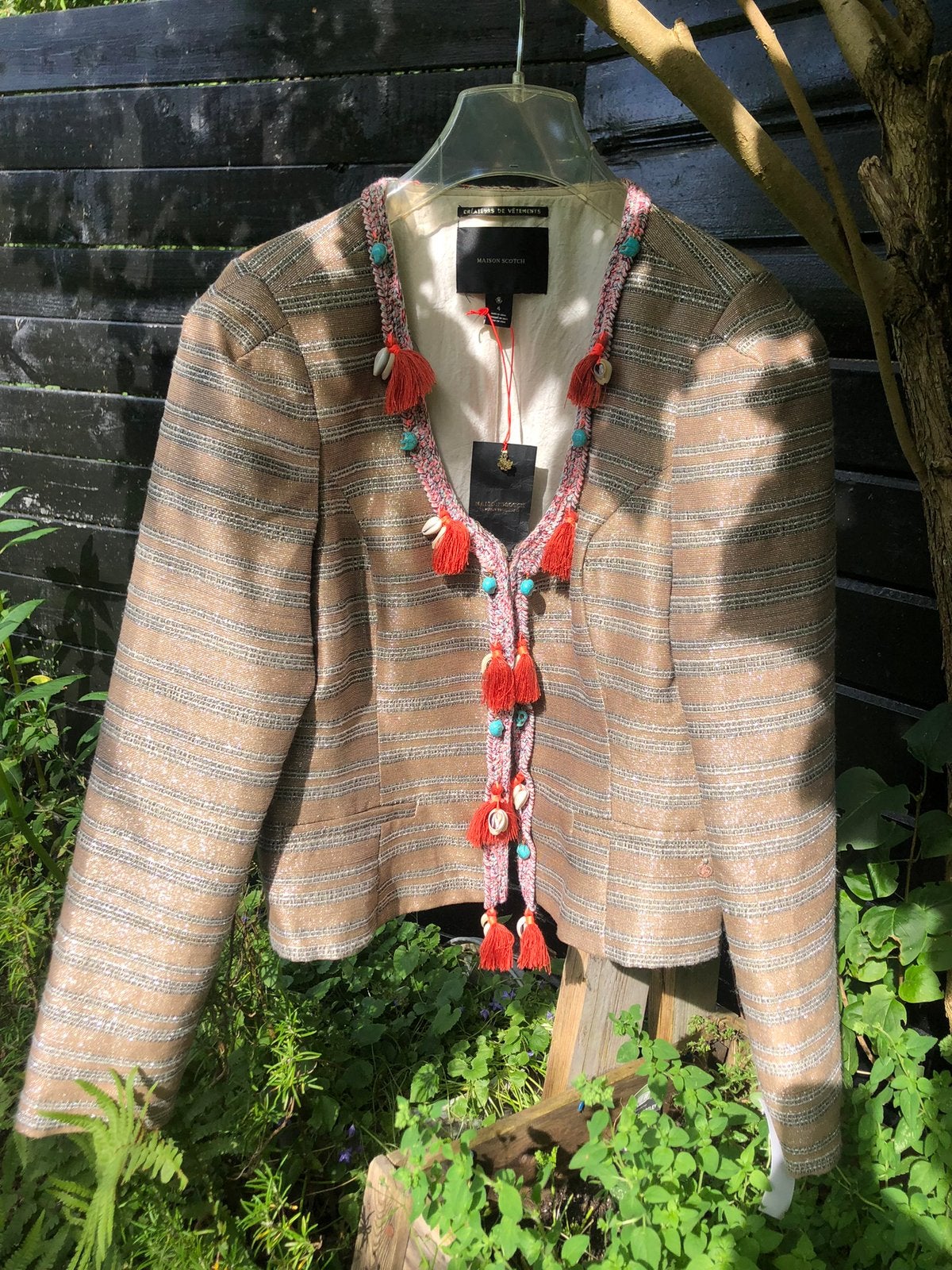 Maison Scotch zomers jasje met schelpjes en kwastjes, Maat 38/40 (M), Verzenden, Beige, Nieuw