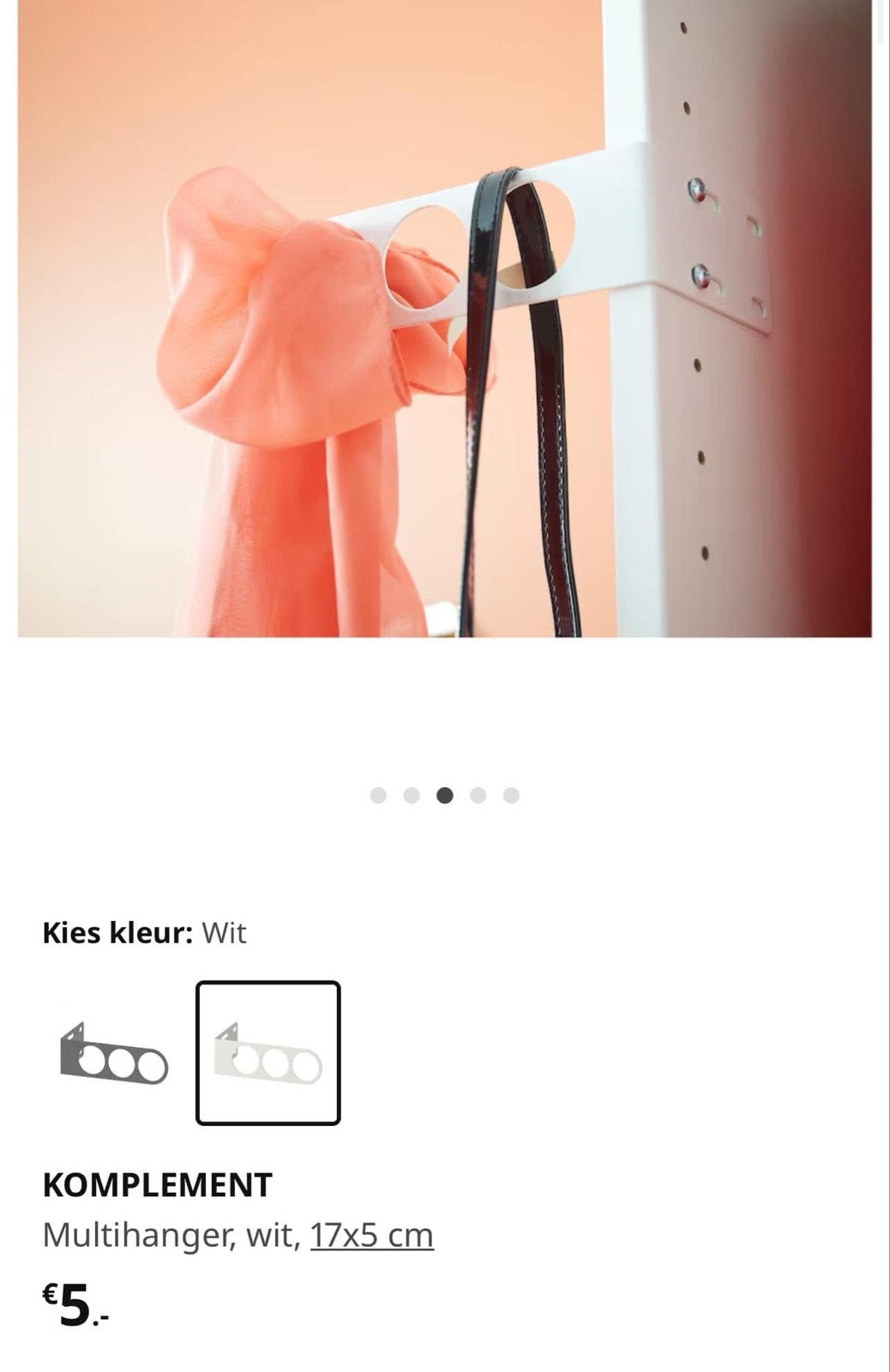 IKEA KOMPLEMENT Multihanger wit 17x5 cm, Kunststof, Wandhaken, Nieuw, Ophalen of Verzenden