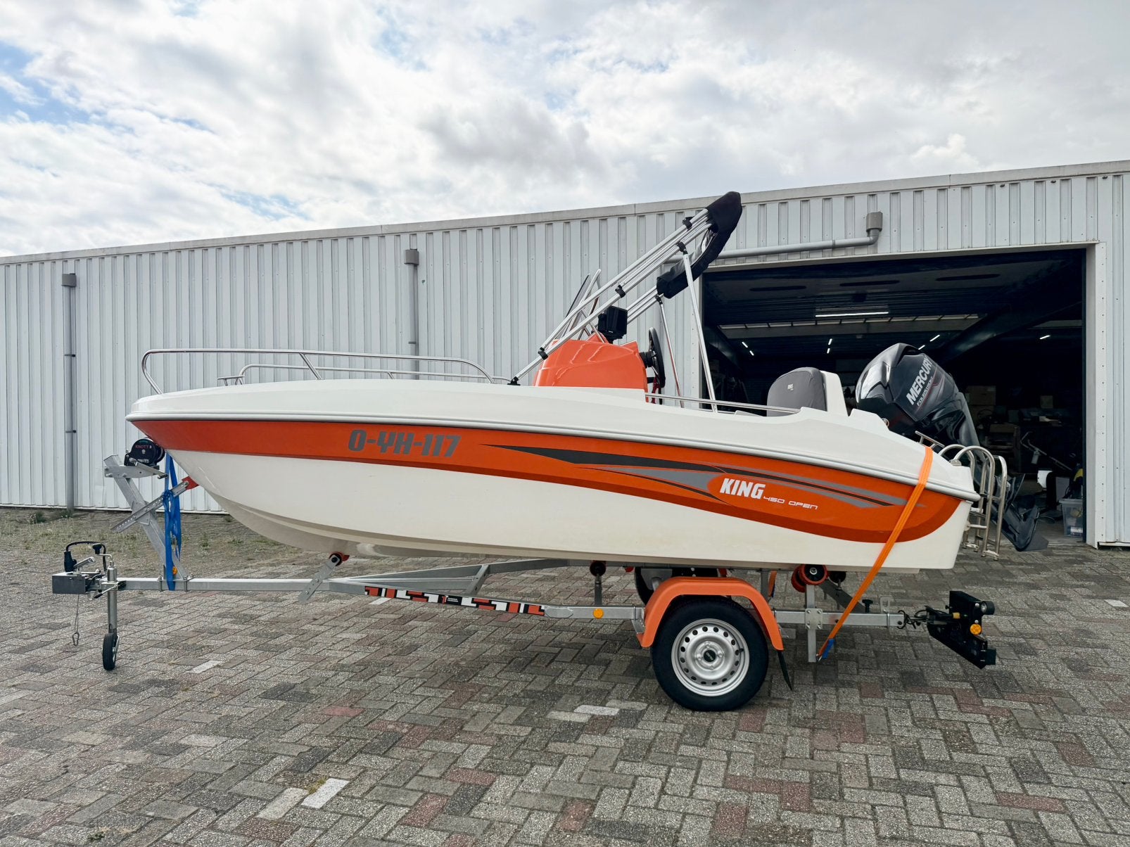 King 450 40PK uit 2015 met trailer en Bimini top, Watersport en Boten, Ophalen, Gebruikt, Biminitop