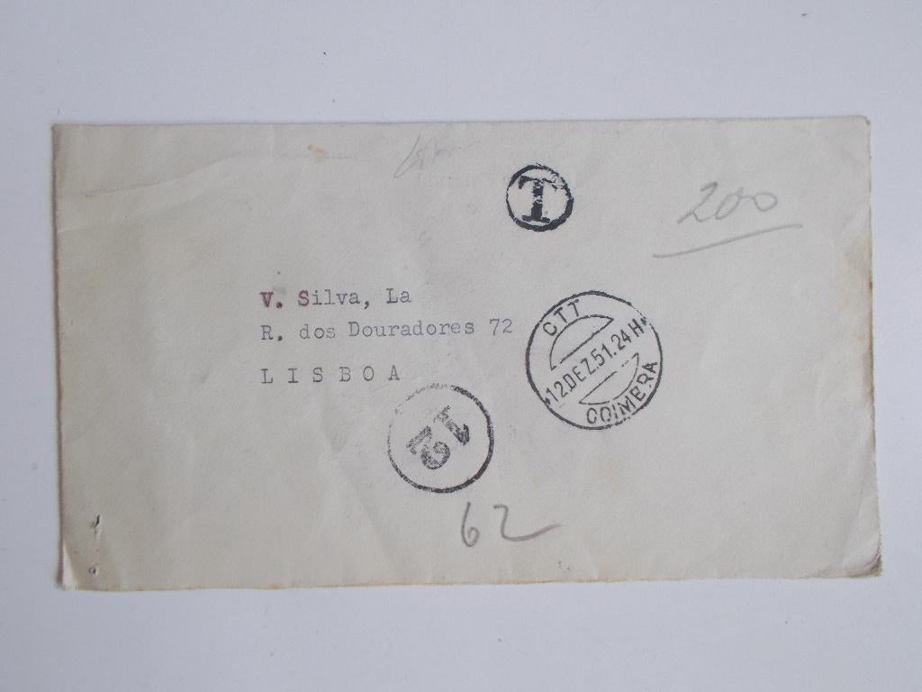 Portugal, Ongefrankeerde Envelop Met Strafportstempels 1951., Ophalen, Envelop