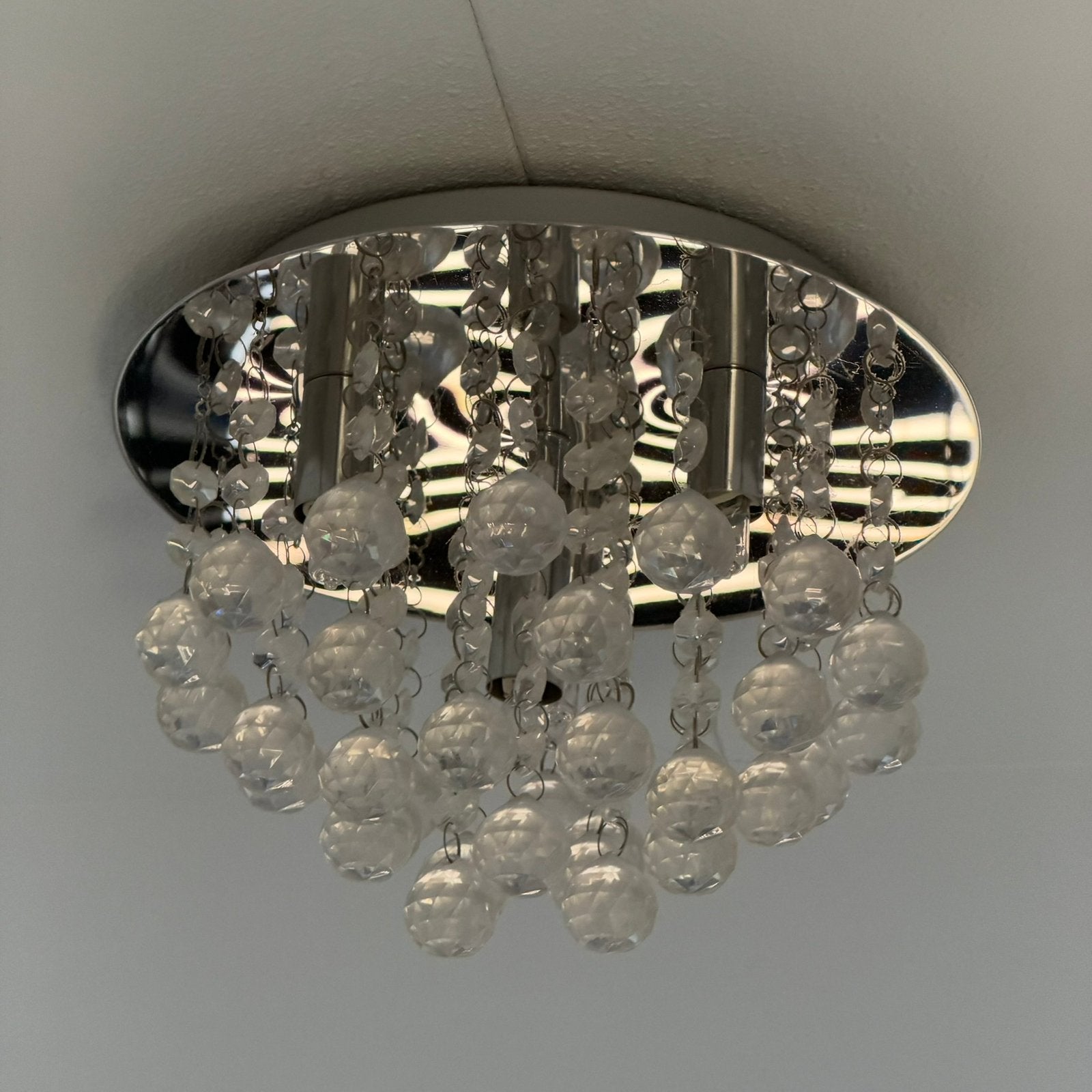 Plafonniere plafondlamp bolletjes kristal kleur chroom 26 cm, Ophalen of Verzenden, Zo goed als nieuw