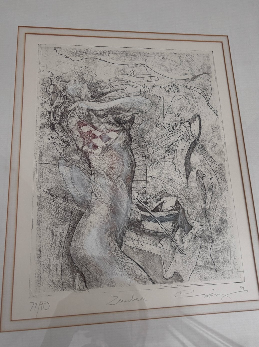 Gesigneerde Ets: Zonder titel, genummerd 77/100, Flora en Fauna, 1950 - 1999, Verzenden, Genummerd