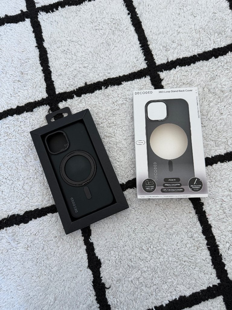 New zwart Decoded 360 Loop stand hoes case iPhone 15 magsafe, IPhone 15, Zwart, Frontje of Cover, Nieuw