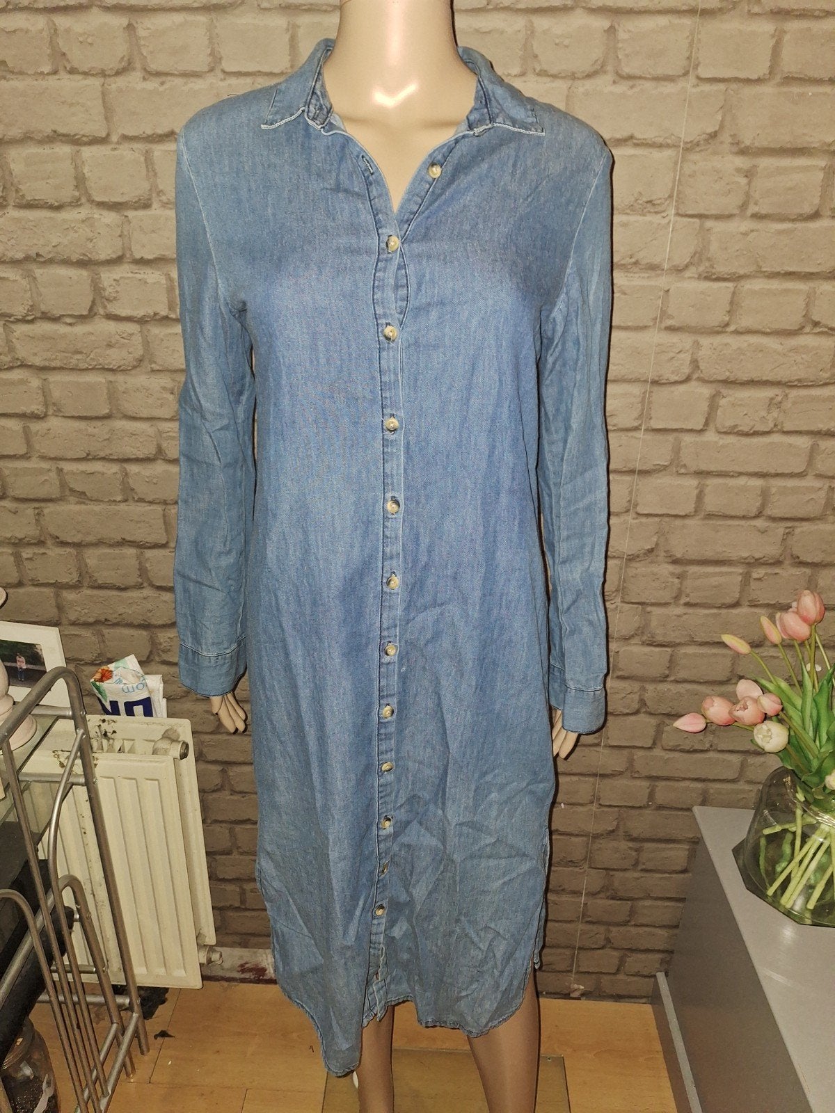 spijkerjurk lang met lange mouw maat 36, Kleding | Dames, Blauw, Ophalen of Verzenden, Zo goed als nieuw, Maat 36 (S)