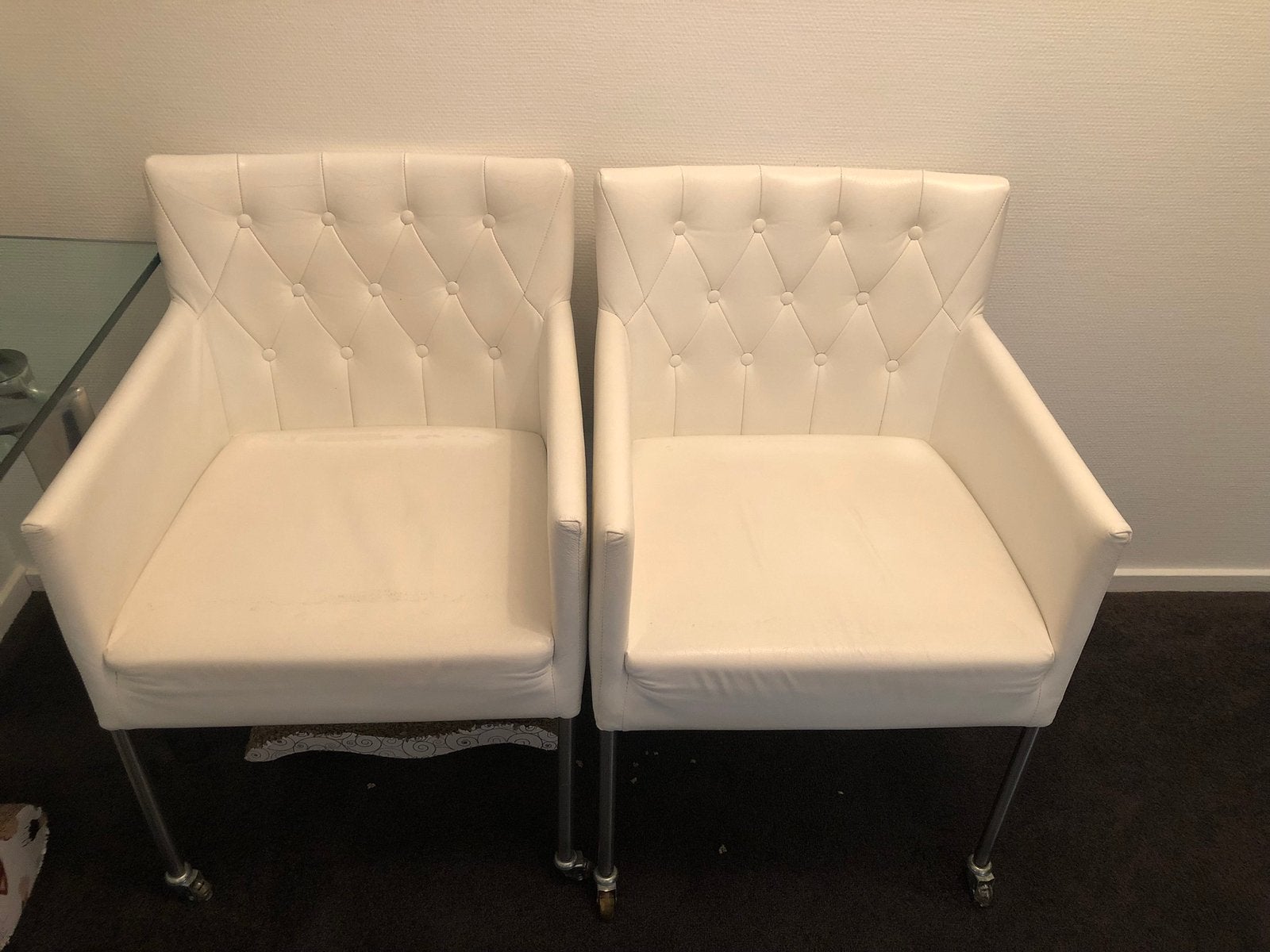 2 moderne stoeltjes op wielen, Huis en Inrichting, Stoelen, Ophalen, Gebruikt, Twee, Gecapitonneerd