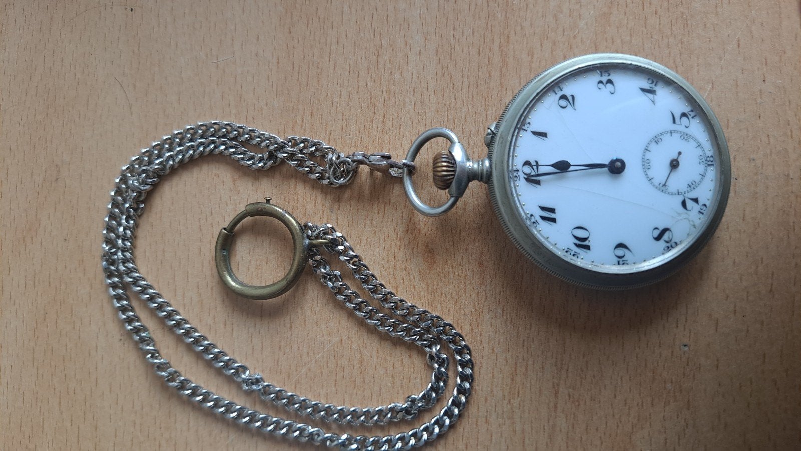 Antiek Zakhorloge met Ketting - Zilverkleurig, Overige merken, Zakhorloge, Ophalen of Verzenden, Met ketting
