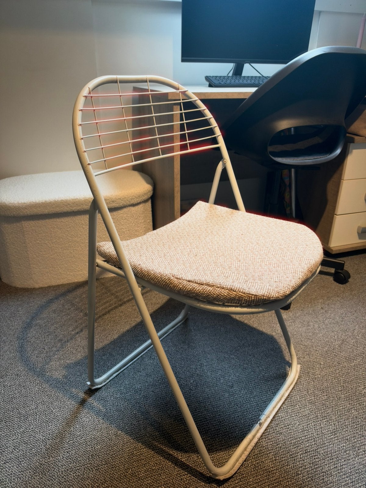 6 grijze klapstoelen met beige kussens, Ophalen, Gebruikt, Grijs, Vijf, Zes of meer stoelen