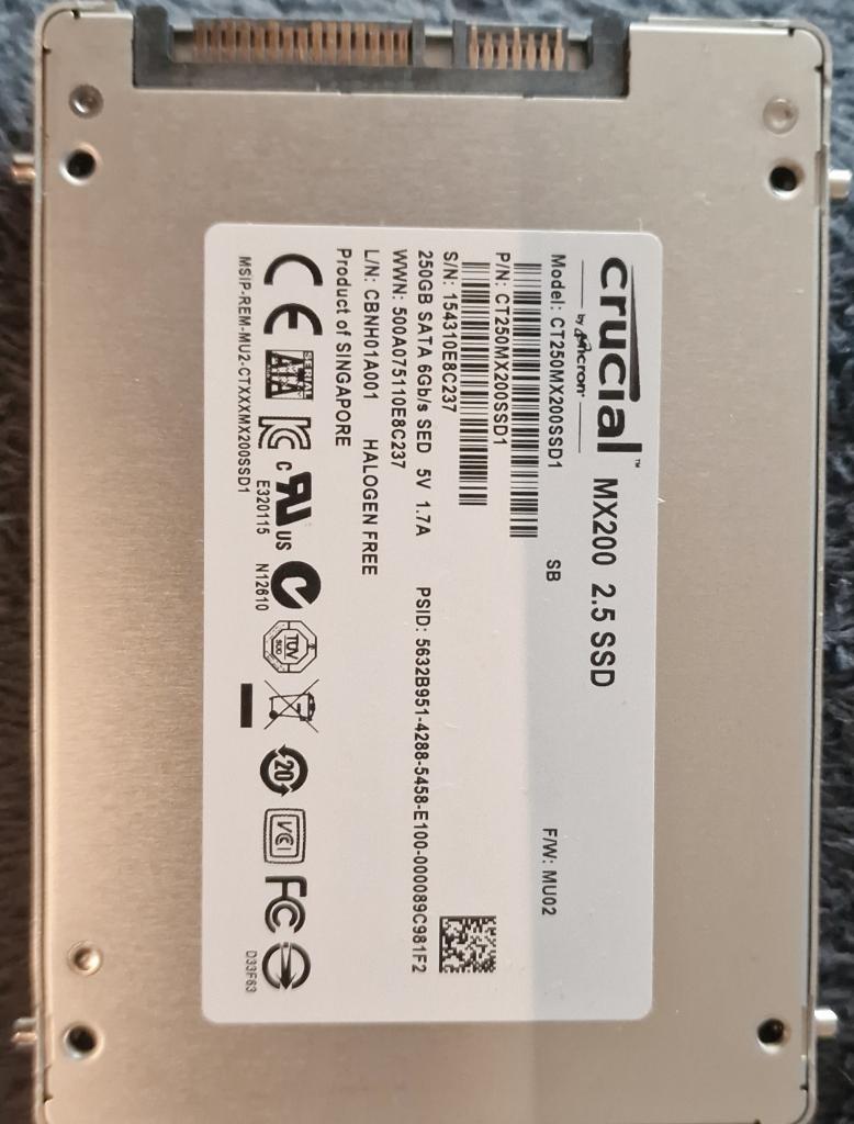 Crucial 250gb SSD, Computers en Software, Harde schijven, Intern, Ophalen of Verzenden, Zo goed als nieuw, Samsung