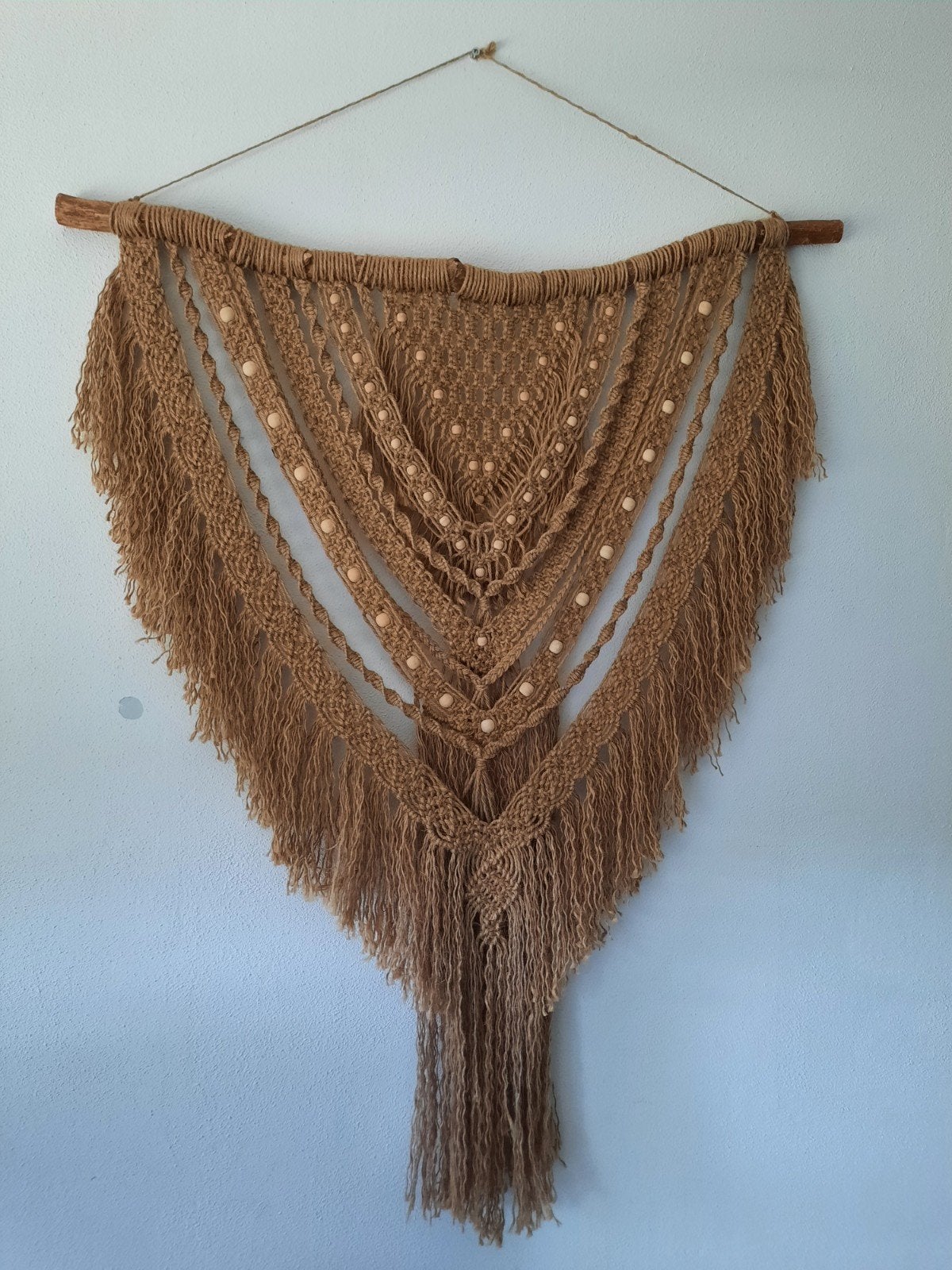 Handgemaakte Macramé Wandhanger met Houten Kralen, Ophalen, 95 cm, Textiel, 76 cm